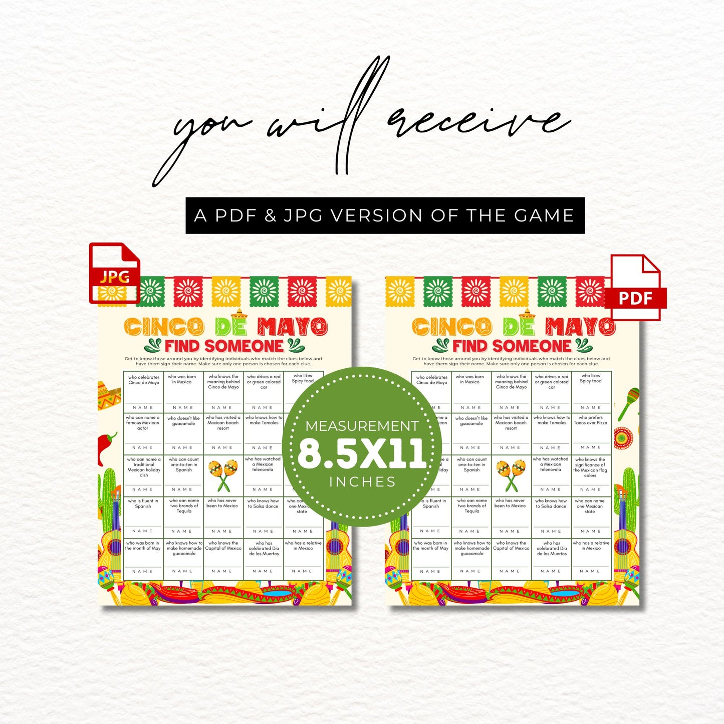 Cinco de Mayo Find Someone Printable Game 8.5x11