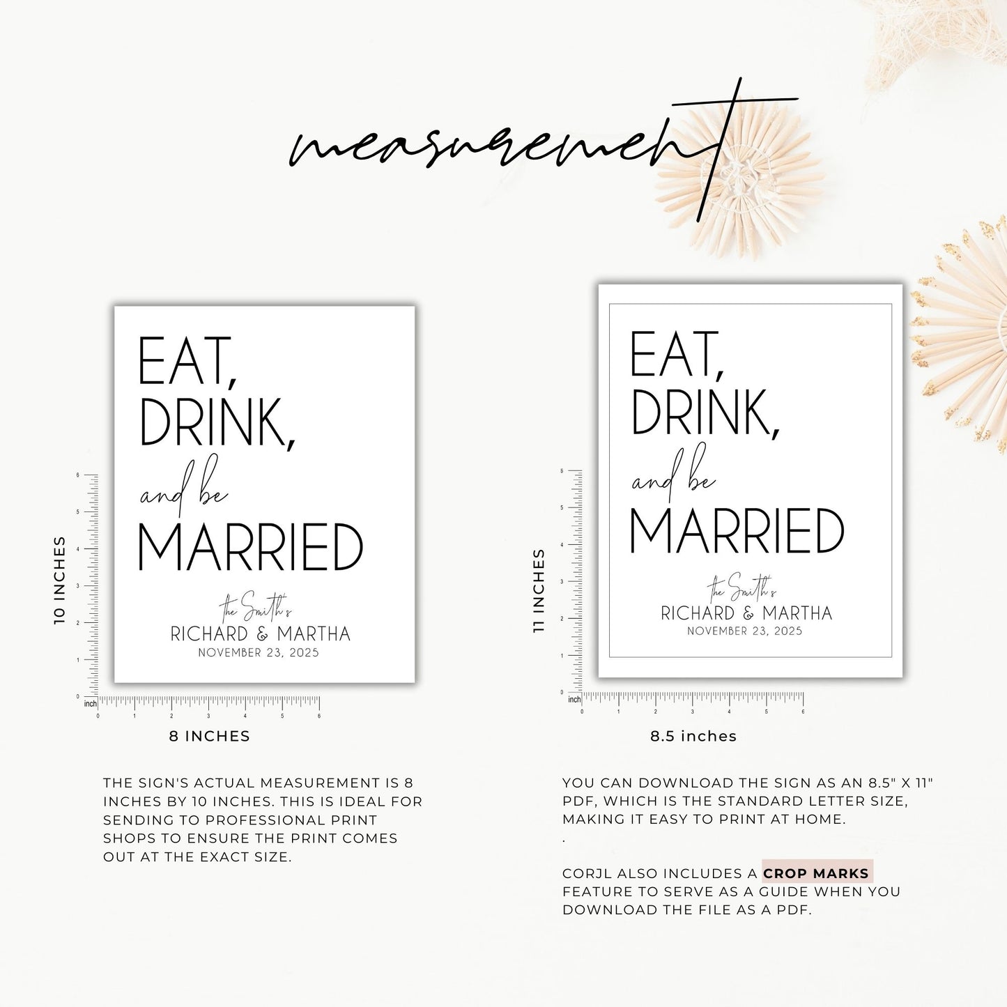 Custom Wedding Sign, Editable "Eat, Drink, and Be Married", 8x10