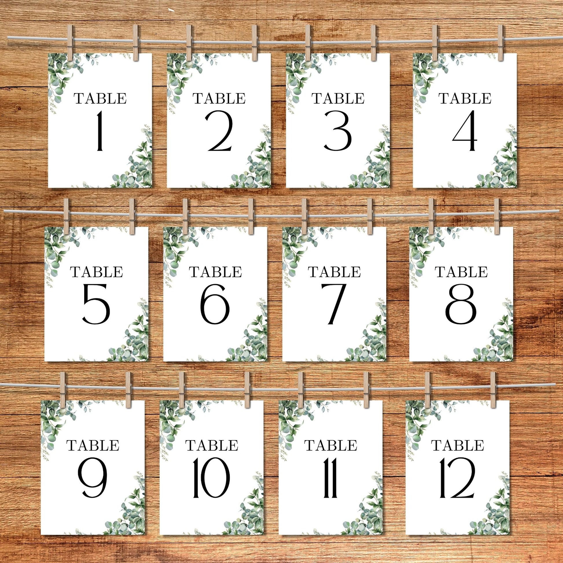 Greenery Table Numbers 5x7 - Wedding Table Signs - Instant Download PDF