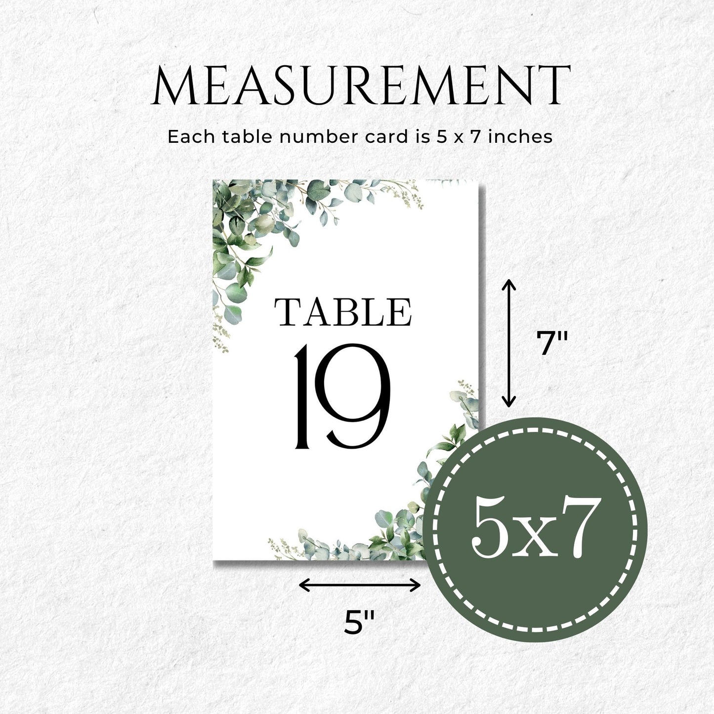 Greenery Table Numbers 5x7 - Wedding Table Signs