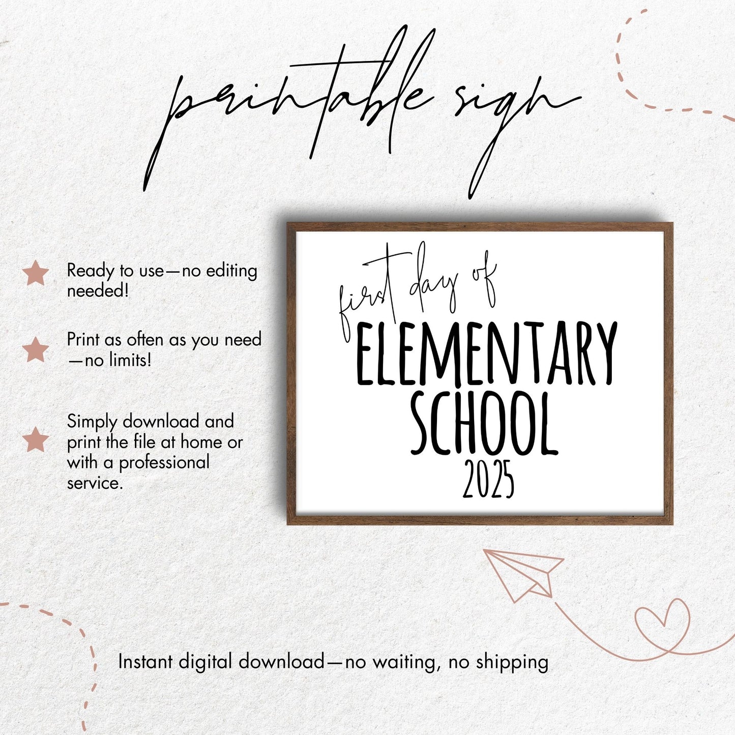 First Day of Elementary School 2024 Sign Printable PDF 8x10