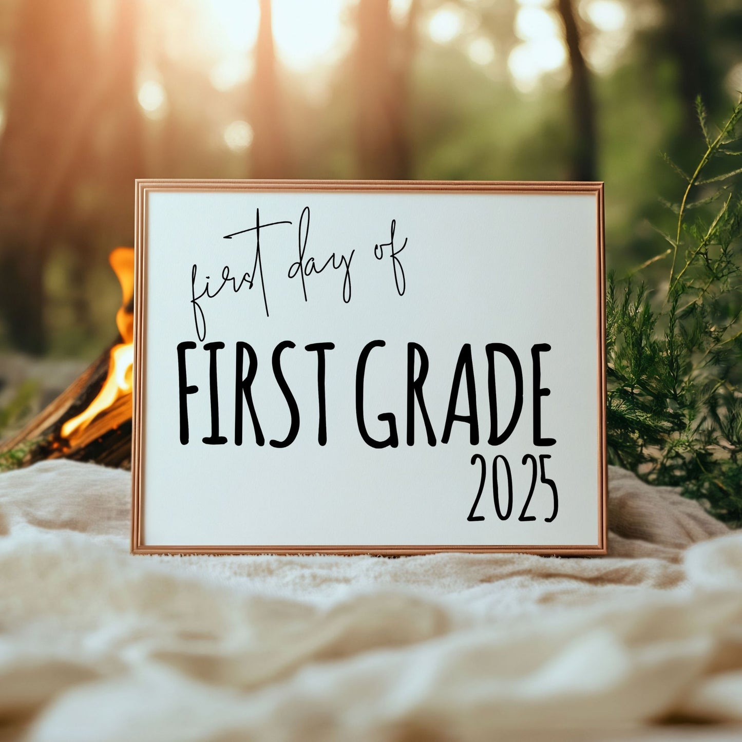 First Day of First Grade 2025 Printable Sign 8x10 Digital Back-to-School Photo Prop Minimalist Black and White Design
