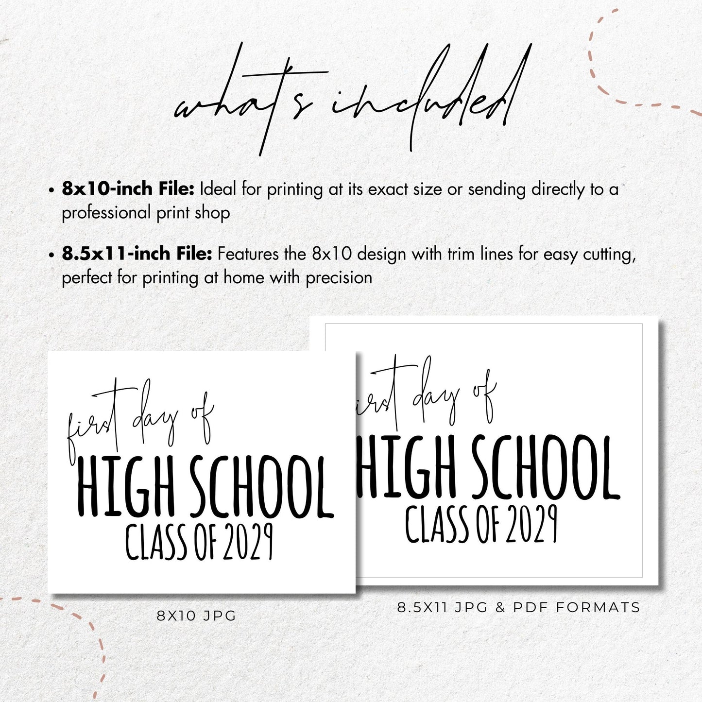 First Day of High School Class of 2029 Printable Sign 8x10