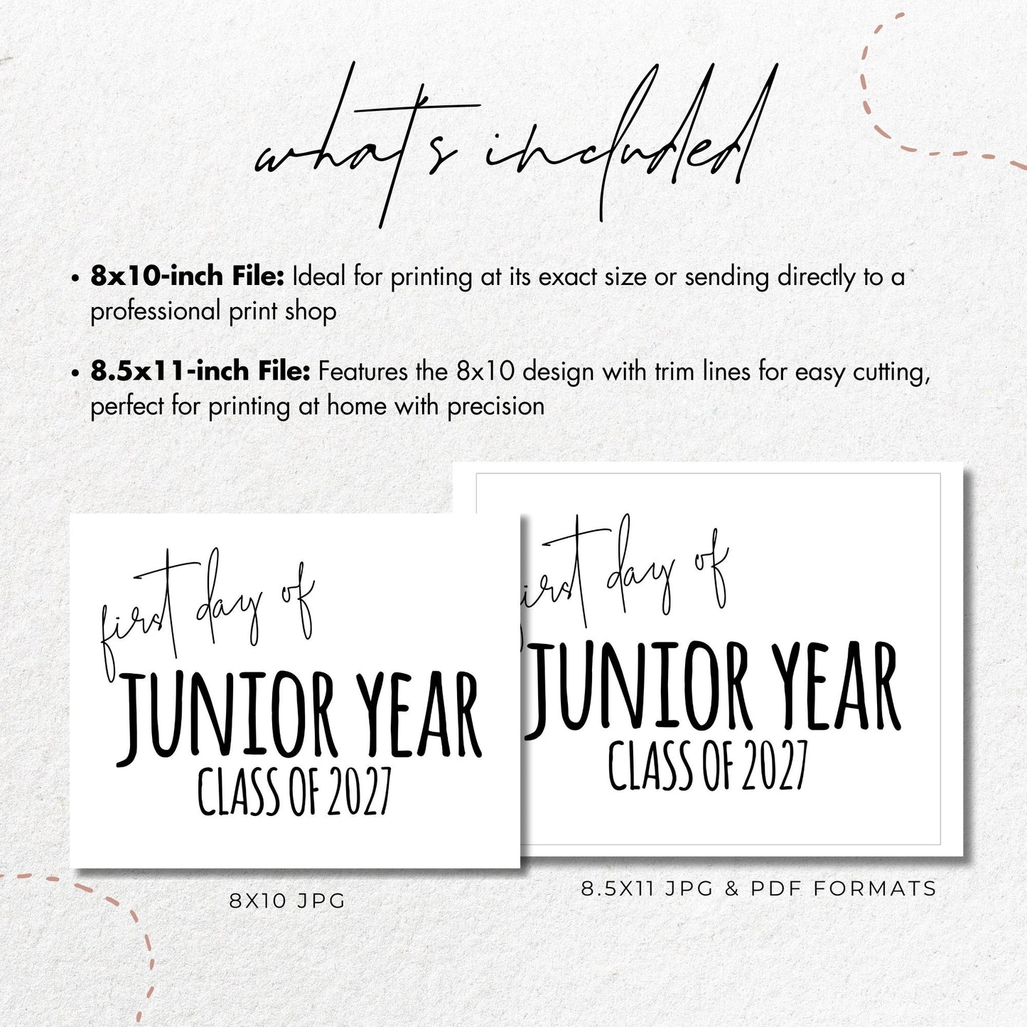 First Day of Junior Year Class of 2027 Printable Sign 8x10