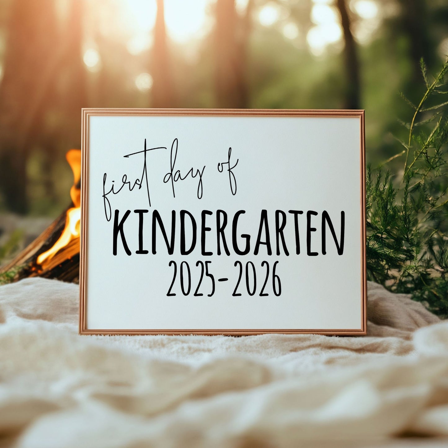 First Day of Kindergarten 2025-2026 Printable Sign 8x10 Digital Download Back-to-School Photo Prop Minimalist Black and White