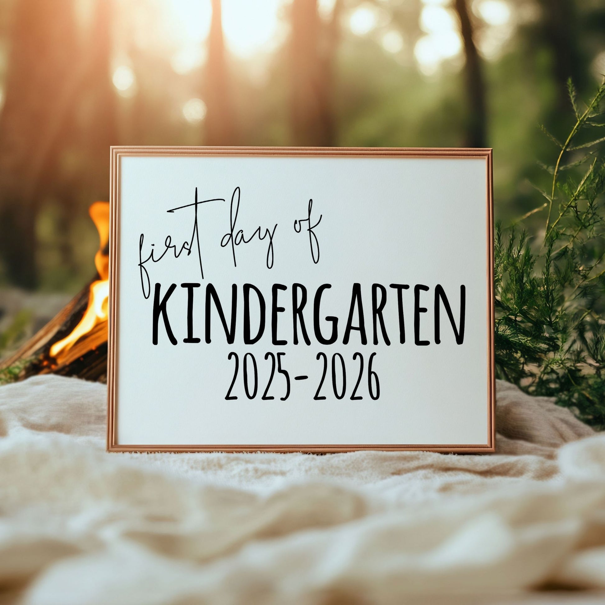 First Day of Kindergarten 2025-2026 Printable Sign 8x10 Digital Download Back-to-School Photo Prop Minimalist Black and White