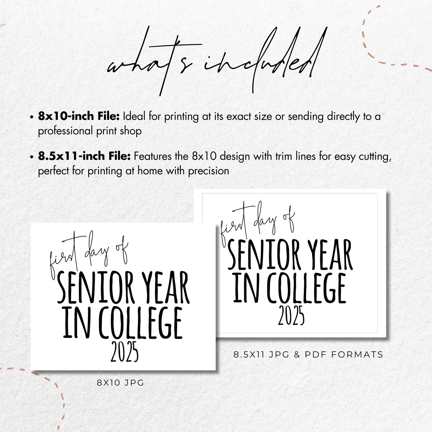 First Day of Senior Year in College 2025 Printable Sign