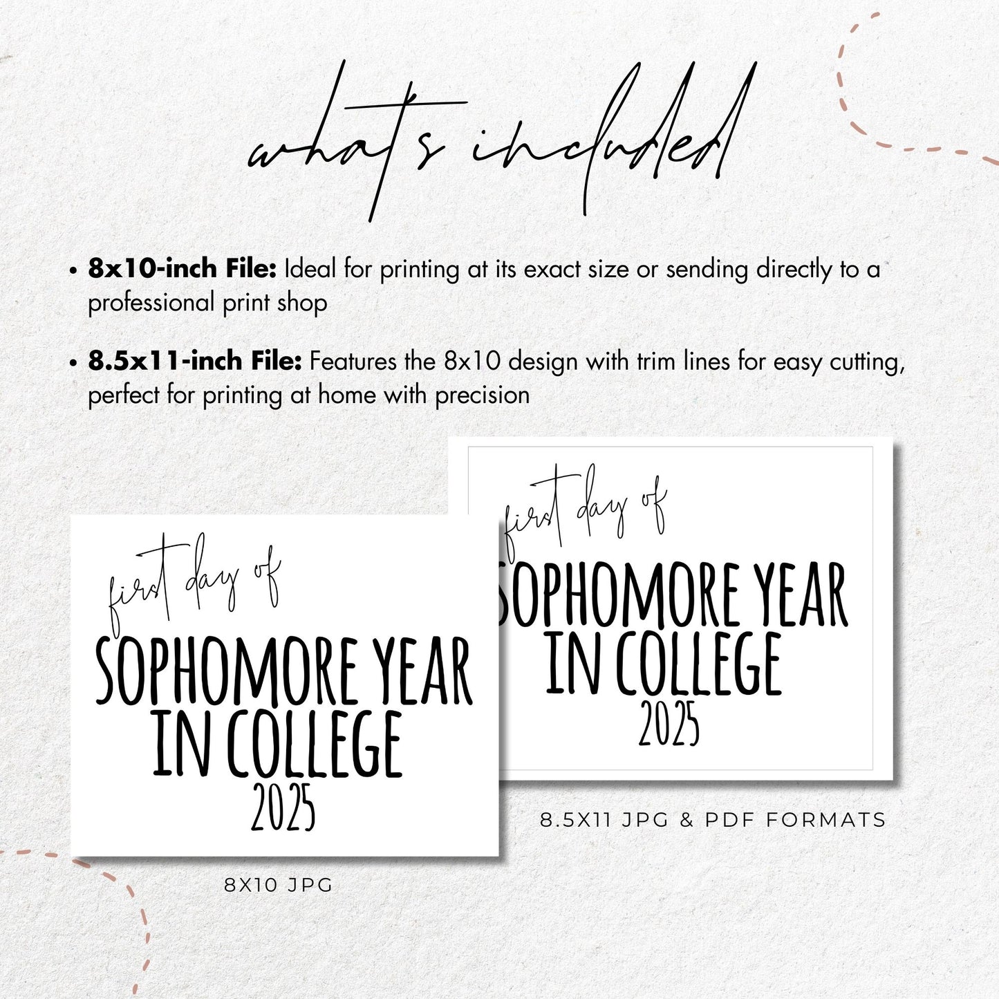 First Day of Sophomore Year in College 2025 Printable Sign