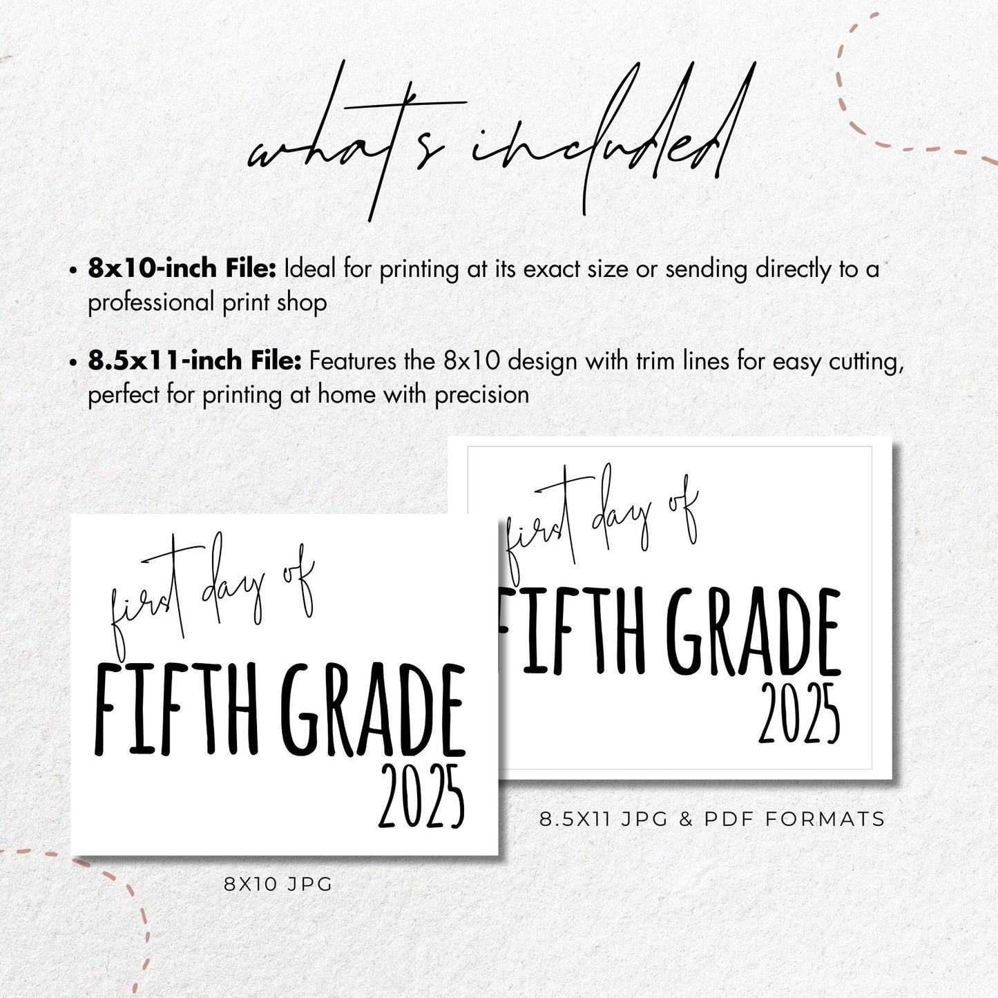 First Day of Fifth Grade 2025 Printable Sign 8x10