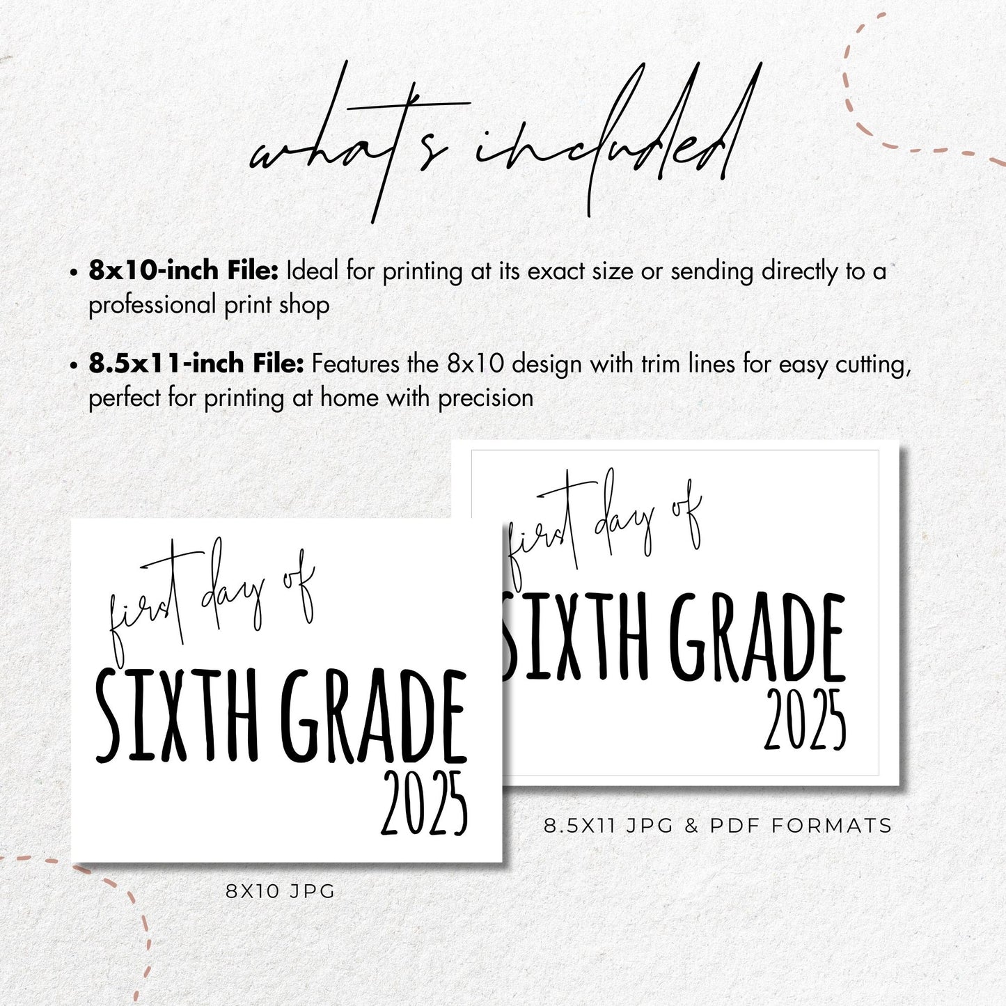First Day of Sixth Grade 2025 Printable Sign 8x10