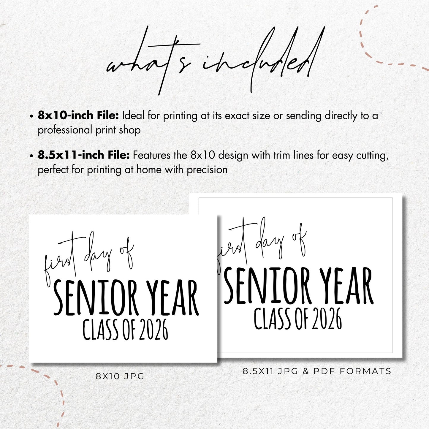 First Day of Senior Year Class of 2026 Printable Sign 8x10