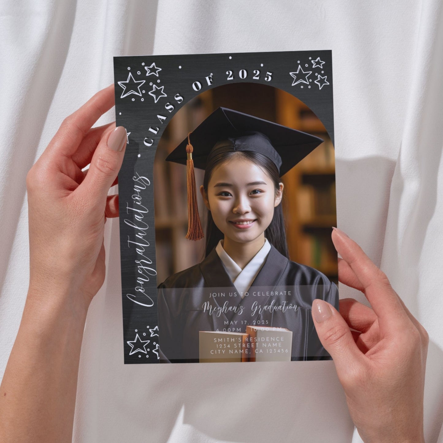 Editable Class of 2025 Graduation Invitation Template | Gray Chalkboard Theme | Graduation Party Invite | Instant Download | Corjl Template