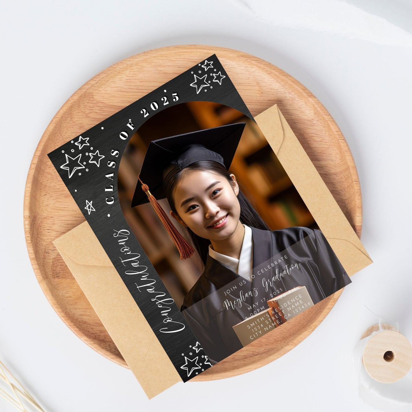 Editable Class of 2025 Graduation Invitation Template | Gray Chalkboard Theme | Graduation Party Invite | Instant Download | Corjl Template