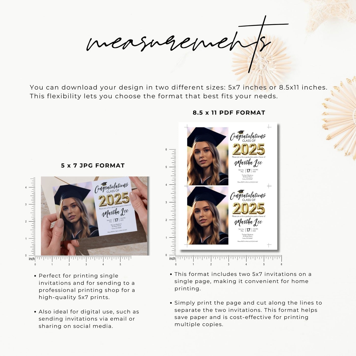 Graduation Party Invitation Template Class of 2025 Black and Gold Confetti Design Editable Corjl 5x7 Invite with Photo Instant Download
