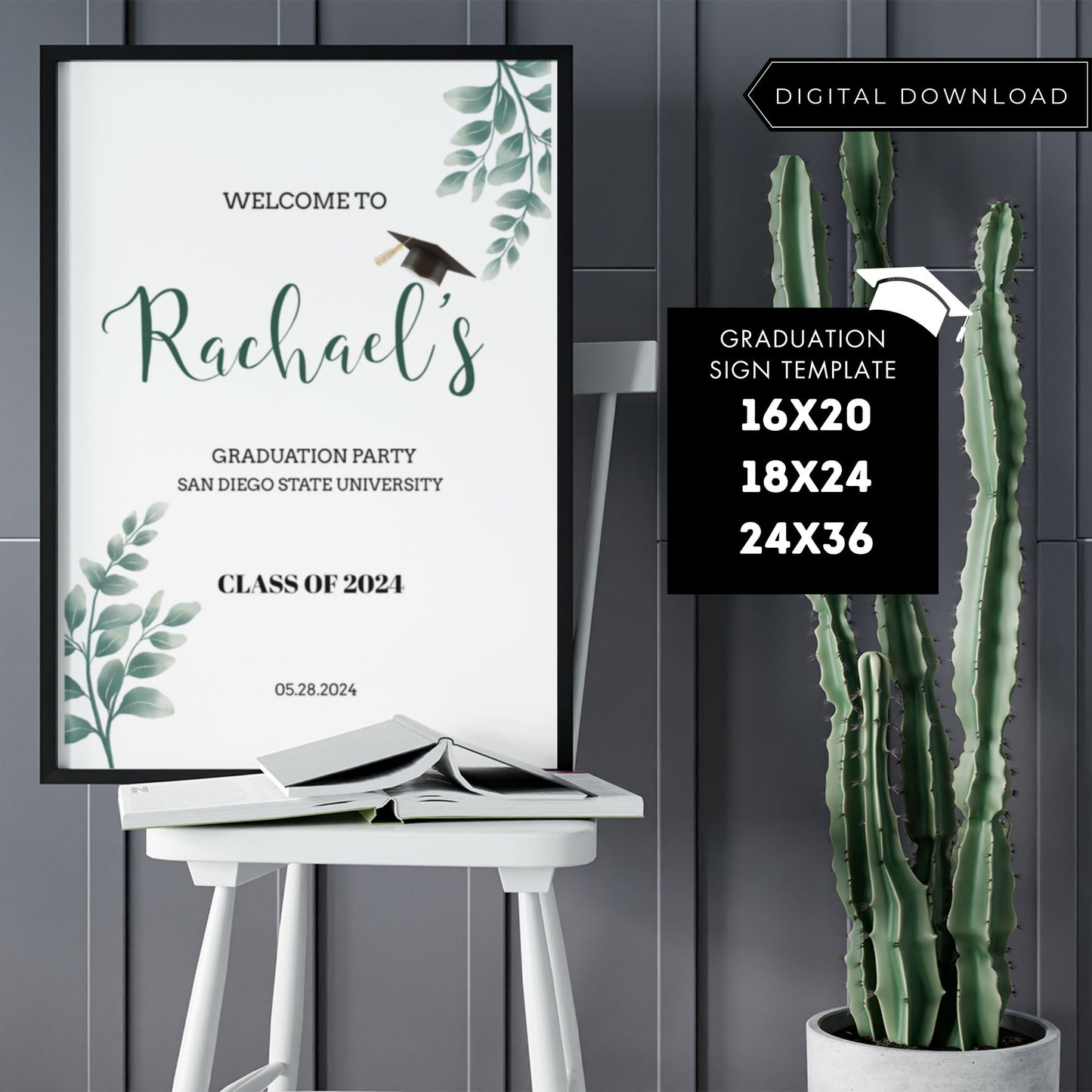 Graduation Party Sign Template Greenery