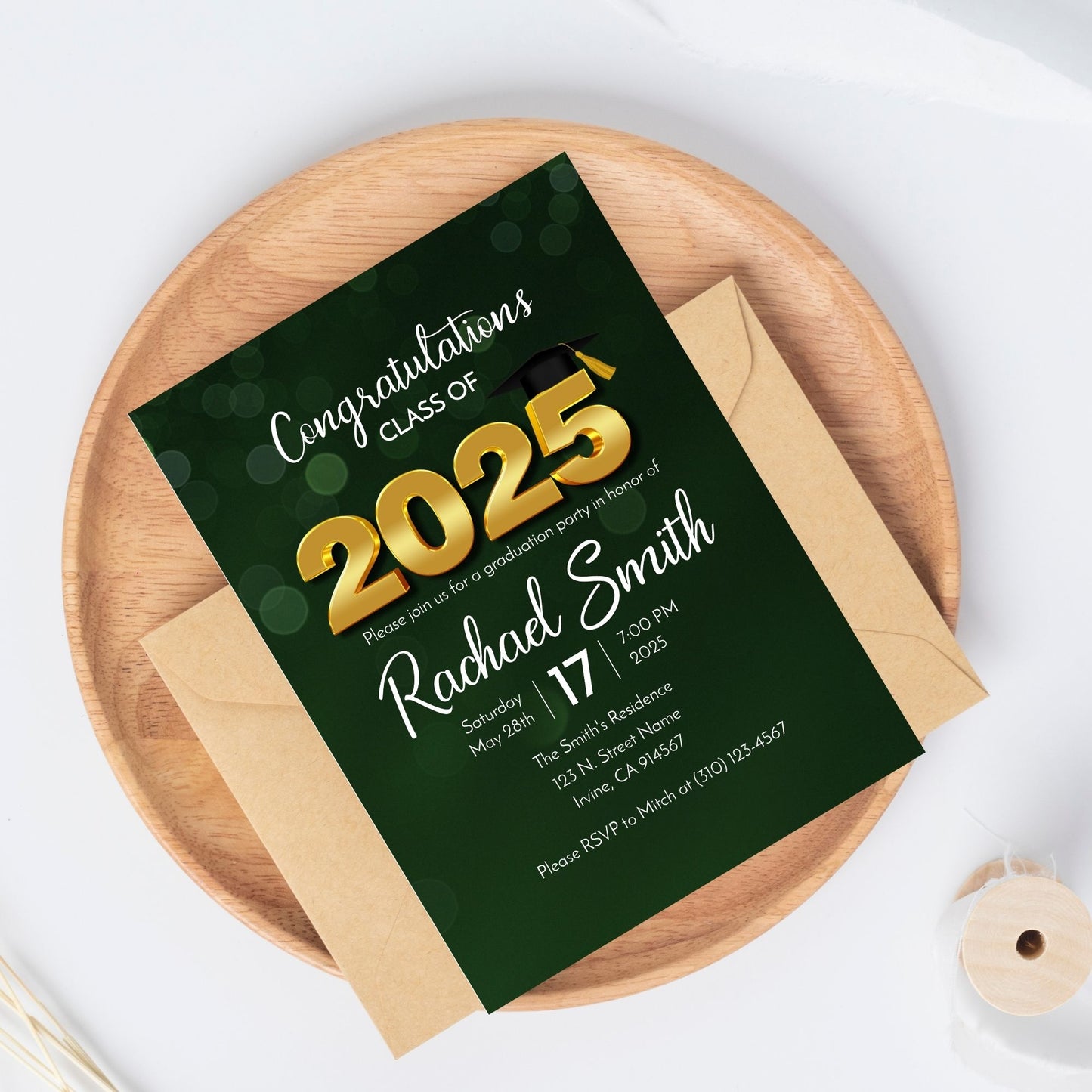Class of 2025 Graduation Invitation Template Green