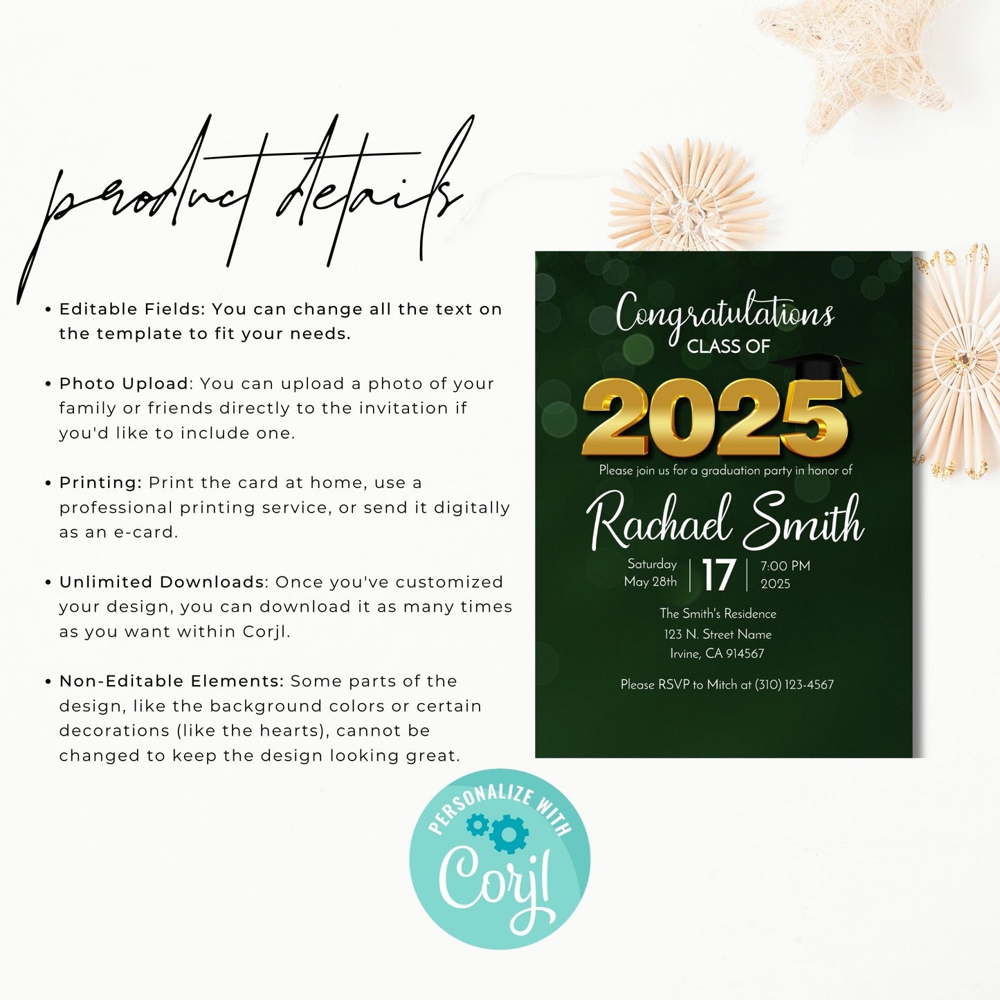 Class of 2025 Graduation Invitation Template Green