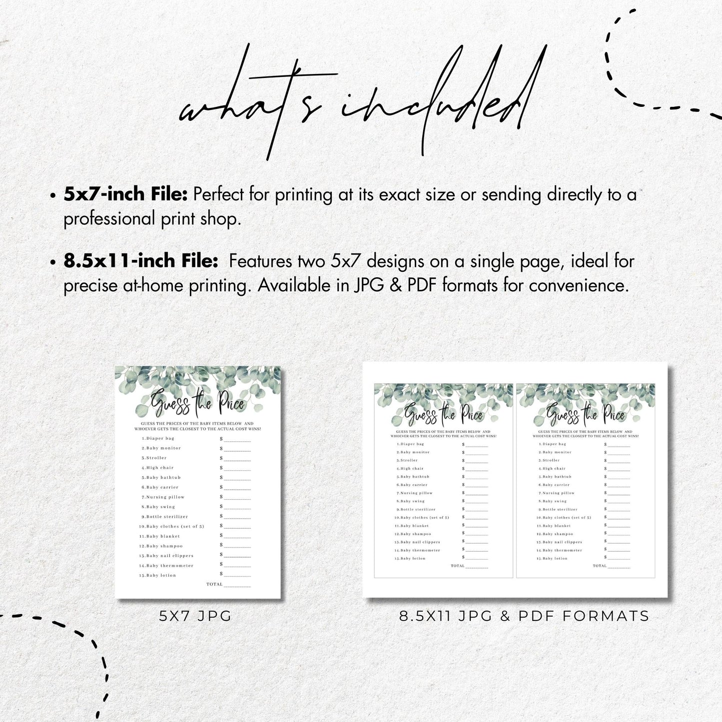 Guess the Price Baby Shower Game Greenery 5x7