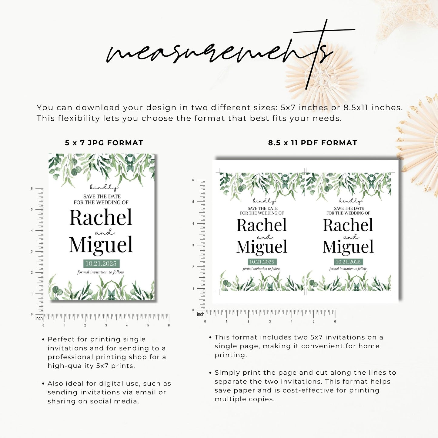 Greenery Save the Date Card Template, Wedding Save the Date Digital Download, Editable Rustic Template, Modern Wedding Announcement