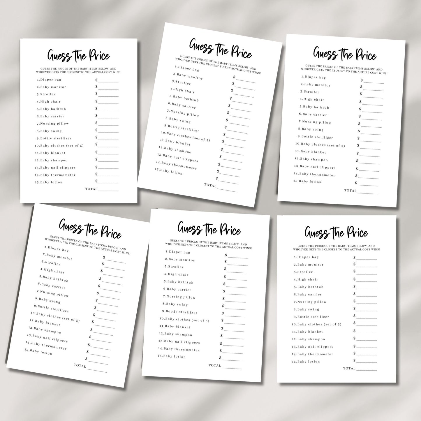 Minimalist Guess the Price Baby Shower Game - Digital Download - Baby Shower Activity - 5x7 Printable Baby Shower Games - Instant Download