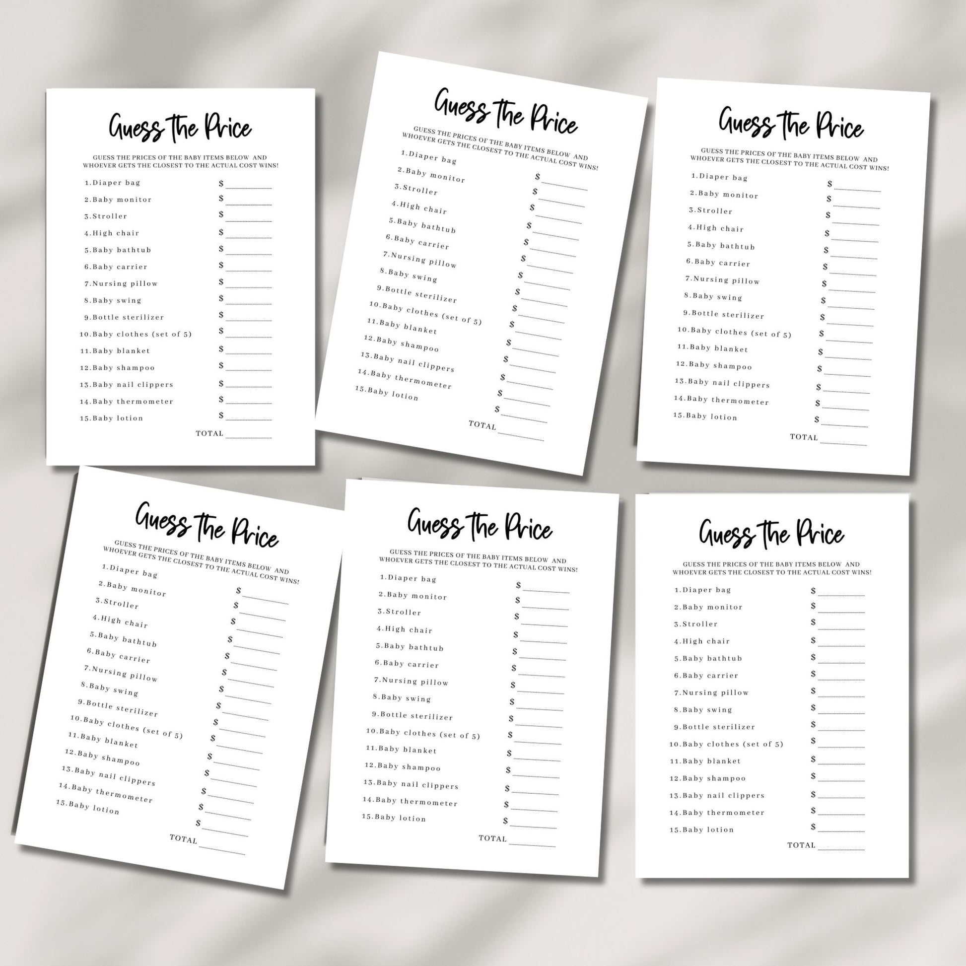 Minimalist Guess the Price Baby Shower Game - Digital Download - Baby Shower Activity - 5x7 Printable Baby Shower Games - Instant Download
