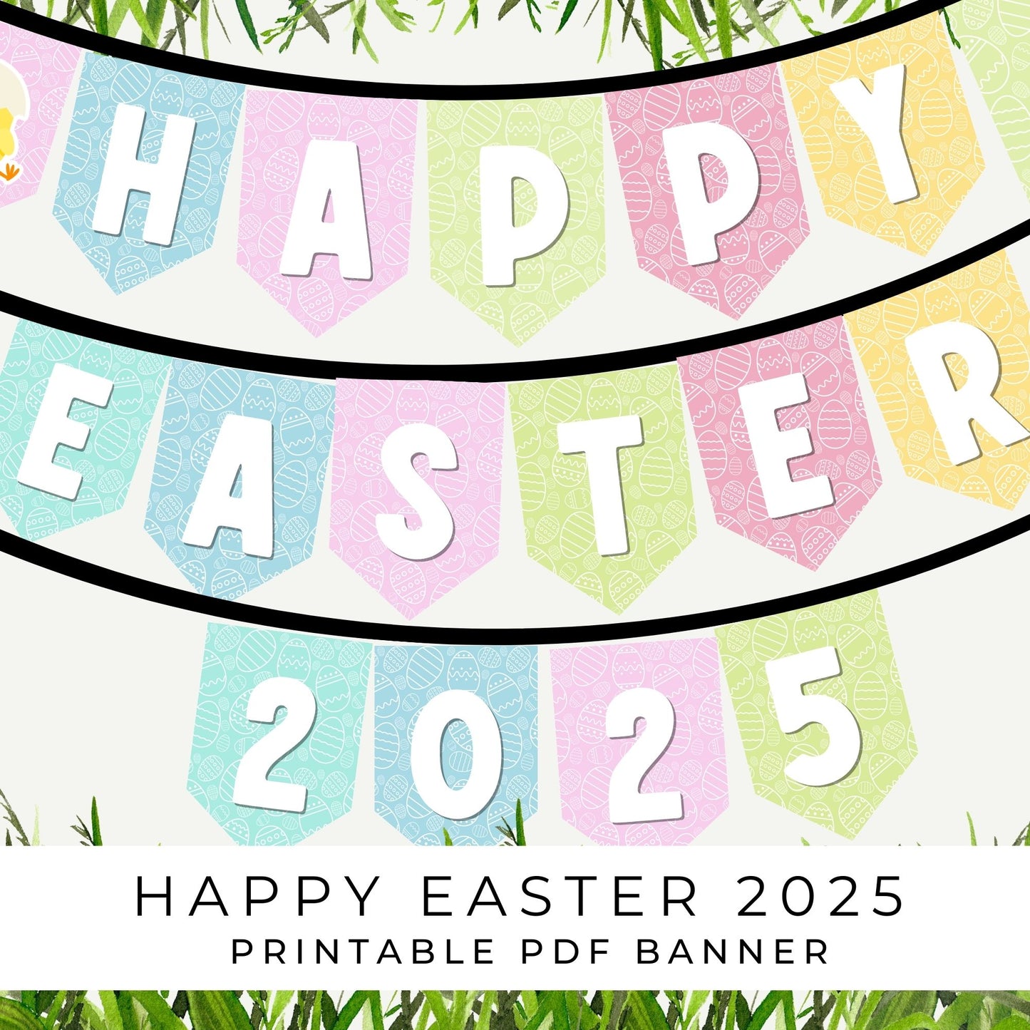 Pastel Happy Easter 2025 Banner - Printable Easter Decoration for Spring Parties & Home Decor - Instant Digital Download