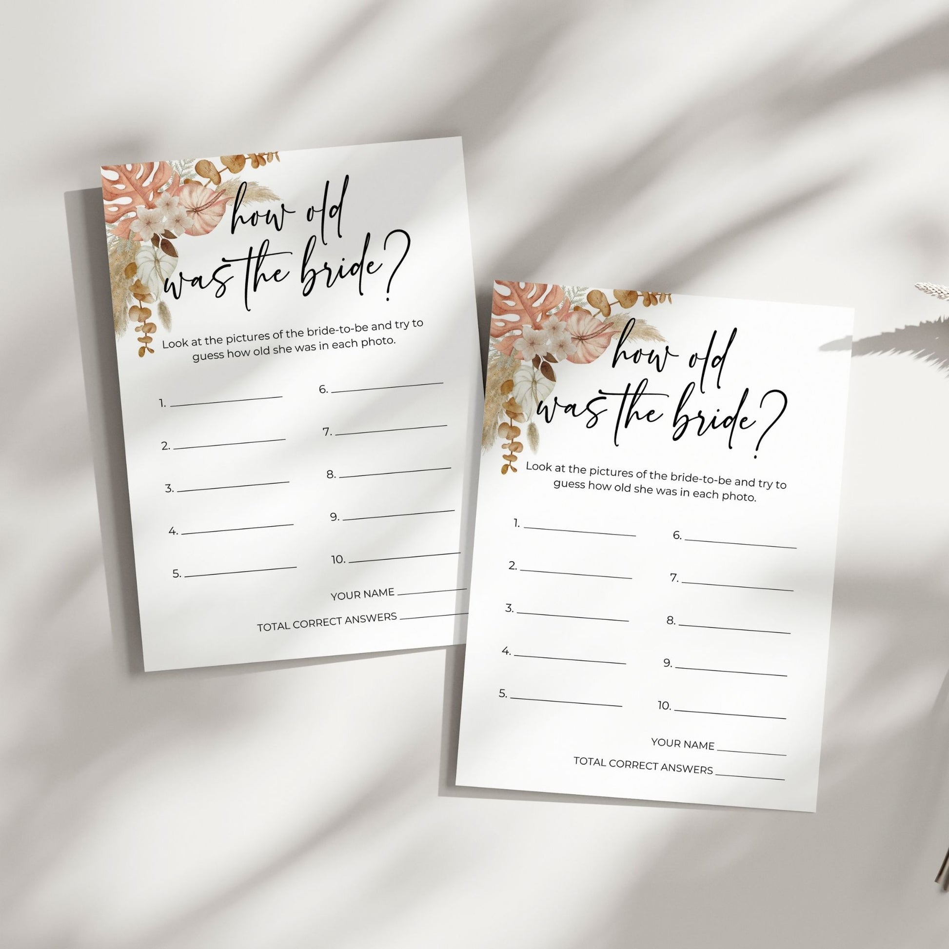How Old Was the Bride? Bridal Shower Game, Fun Guessing Activity, Boho Floral Design, Printable Game, Instant Download