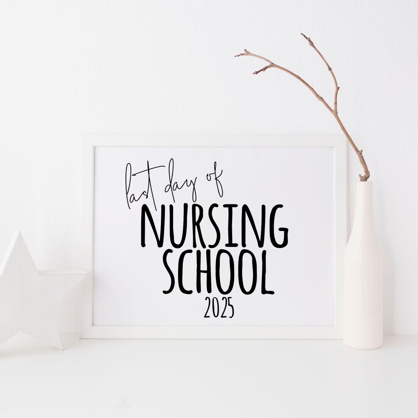 Mark this incredible milestone with a sleek and stylish black-and-white printable sign. This 8x10 digital download is perfect for nursing students, teachers, or as a photo prop for graduation celebrations.