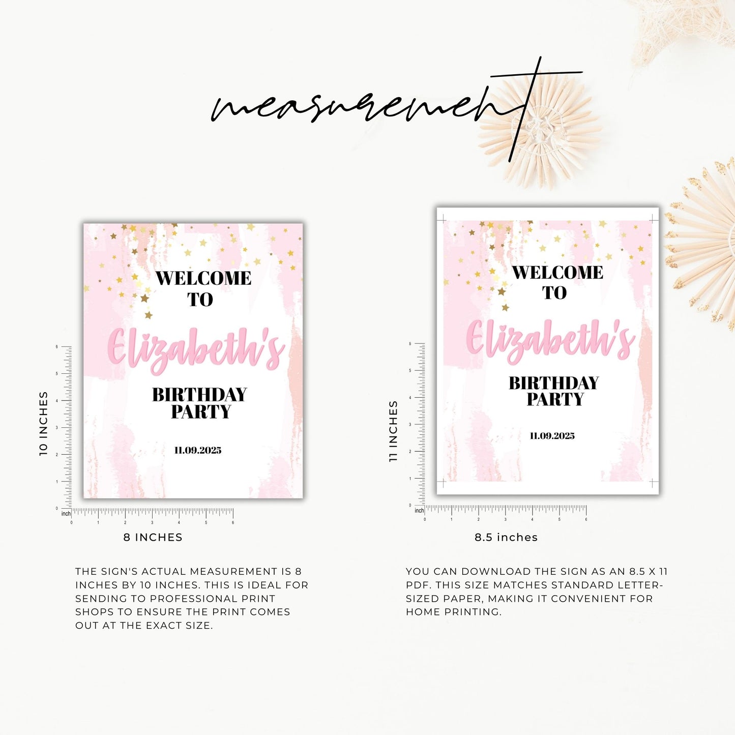 Pink and Gold Birthday Welcome Sign 8x10