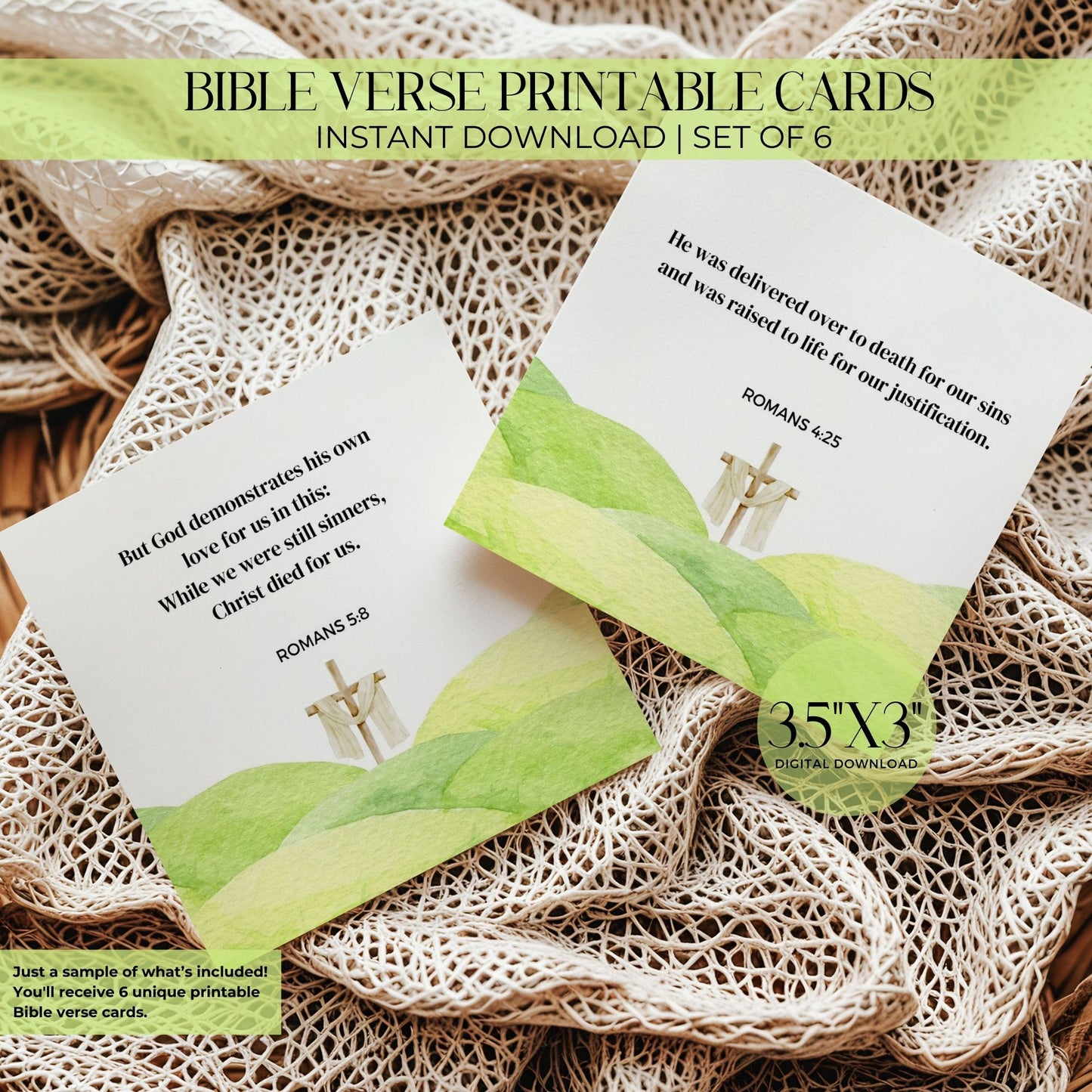 Printable Bible Verse Cards 3.5x3 | Easter Christian Wall Art | 8.5x11 PDF JPG | Scripture Cards Digital Download Gift
