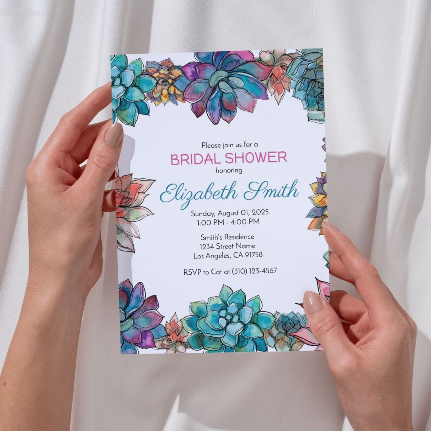 Succulent Bridal Shower Invitation Template, 5x7 Editable Corjl Invite, Instant Download, Printable Bride-to-Be Party Invitation