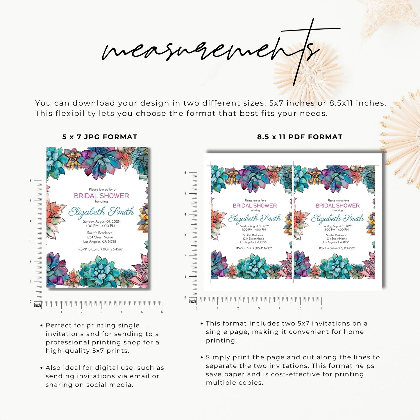 Succulent Bridal Shower Invitation Template 5x7