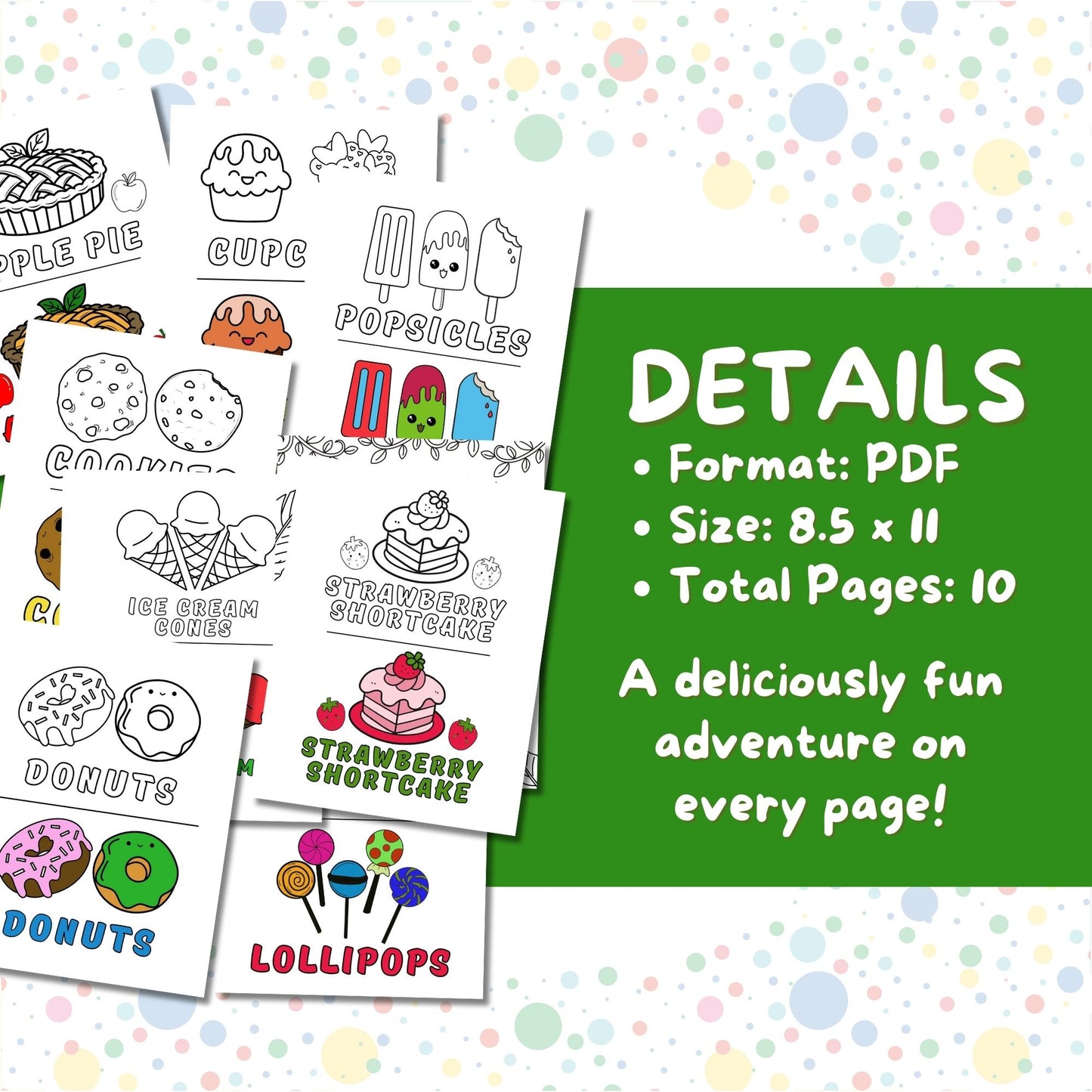Sweet Treats Dessert Coloring Pages, Fun Printable Dessert-Themed Coloring Book, Digital Download for Kids & Adults, Ice Cream, Cake, Cookies