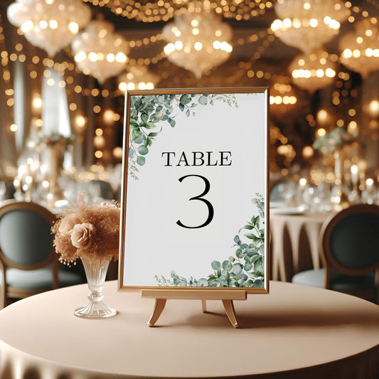 Elegant Greenery Table Numbers 5x7, Numbers 1-20, Wedding Table Number Printable - Instant Download PDF - Rustic Botanical Reception Decor