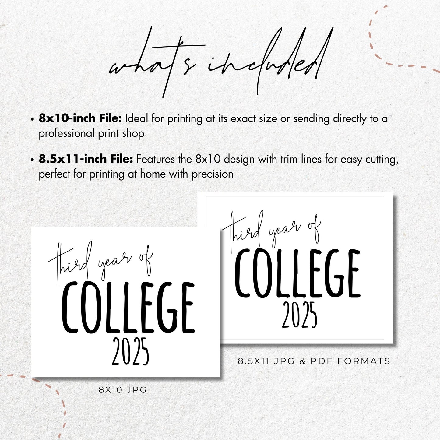 Third Year of College 2025 Printable Sign 8x10