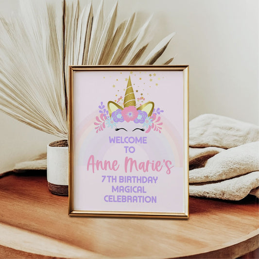 Unicorn Birthday Welcome Sign, Editable 8x10 Template, Magical Celebration Party Decor, Custom Unicorn Theme for Any Age, Instant Download