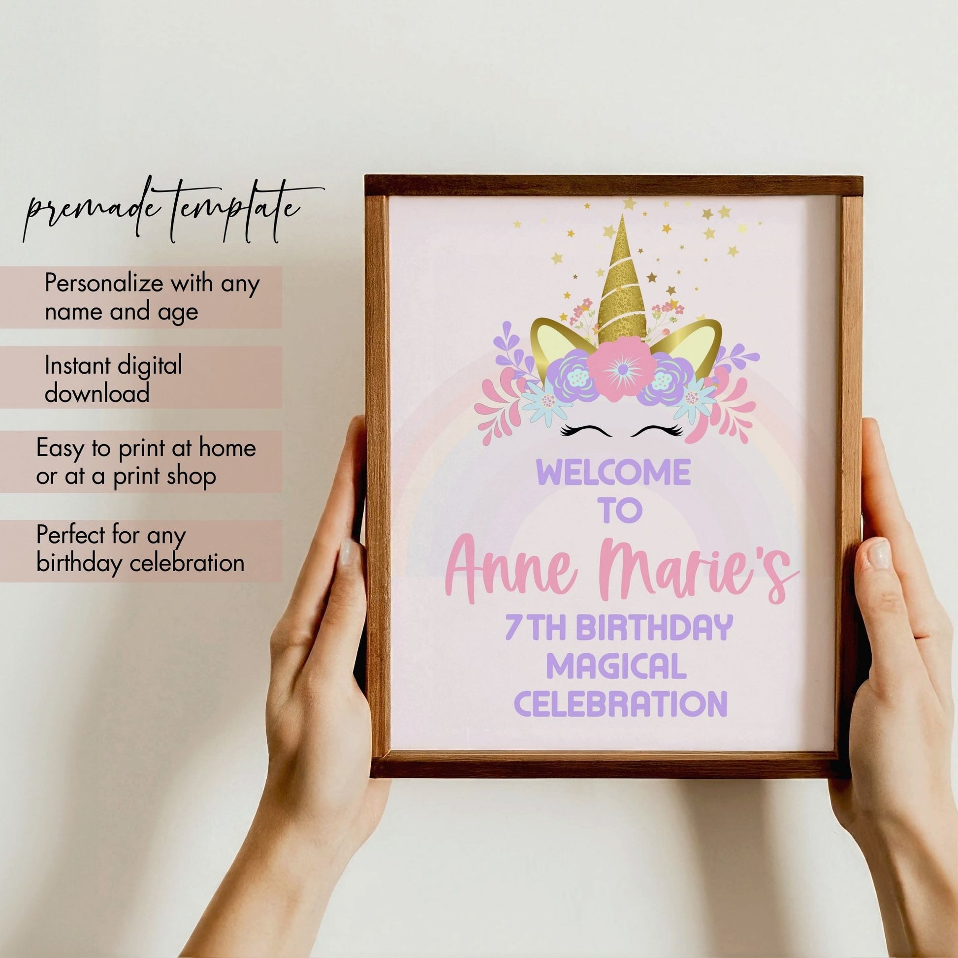 Unicorn Birthday Welcome Sign, Editable 8x10 Template, Magical Celebration Party Decor, Custom Unicorn Theme for Any Age, Instant Download