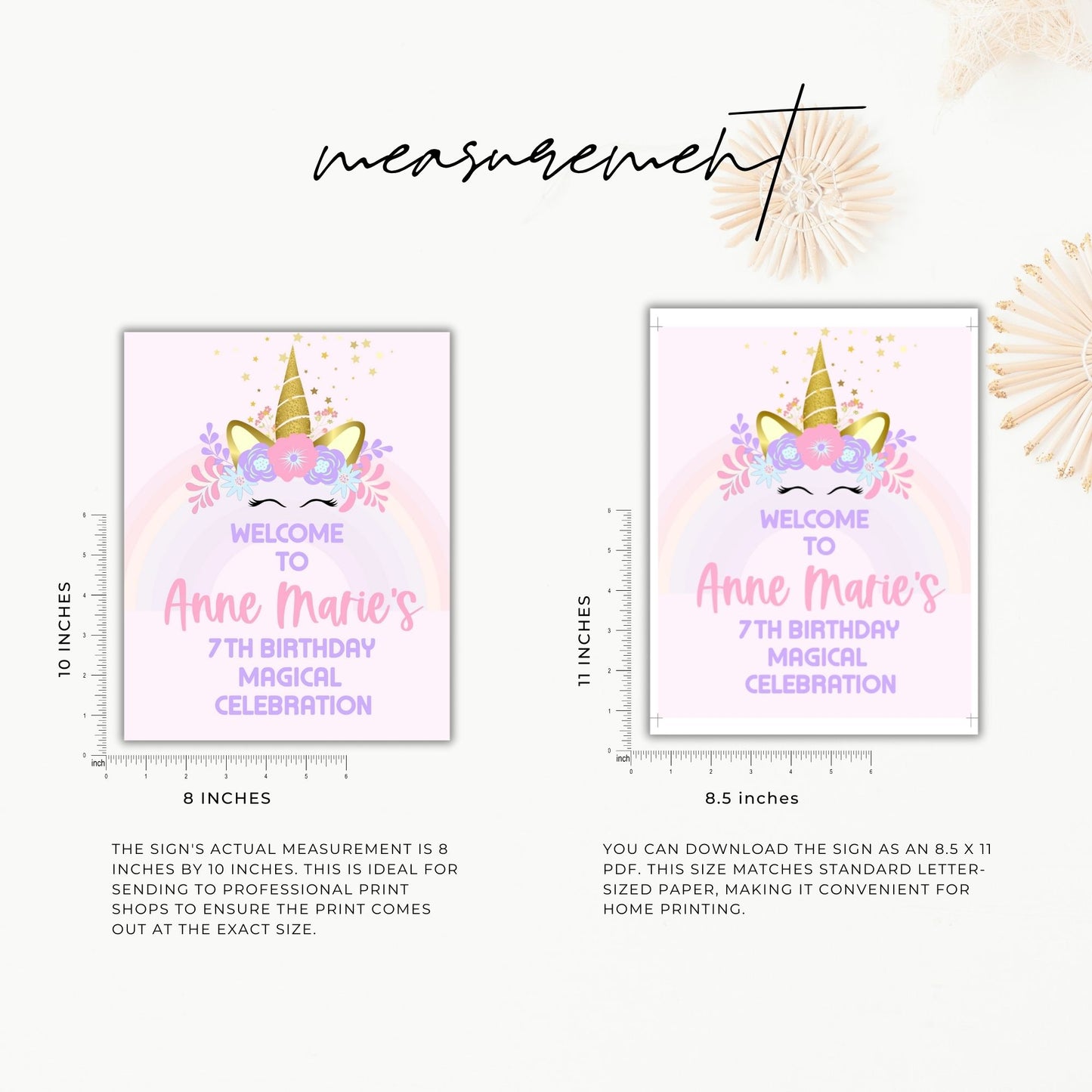 Unicorn Birthday Sign Template 8x10