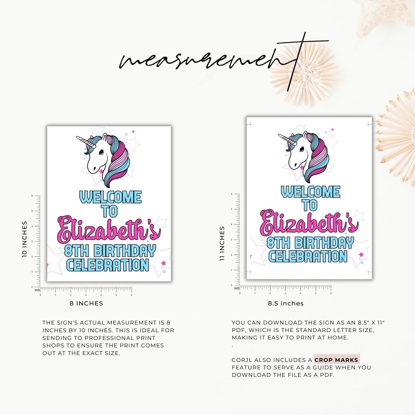 Editable Unicorn Birthday Sign 8x10