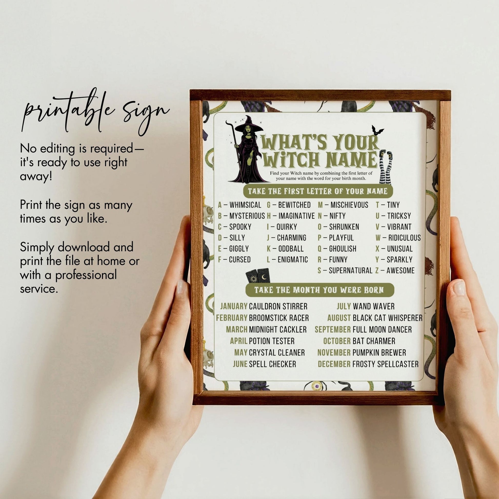 What's Your Witch Name Game, Halloween Party Printable, Fun Activity for Kids and Adults, 8X10 Instant Download, Witch-Themed Halloween Game