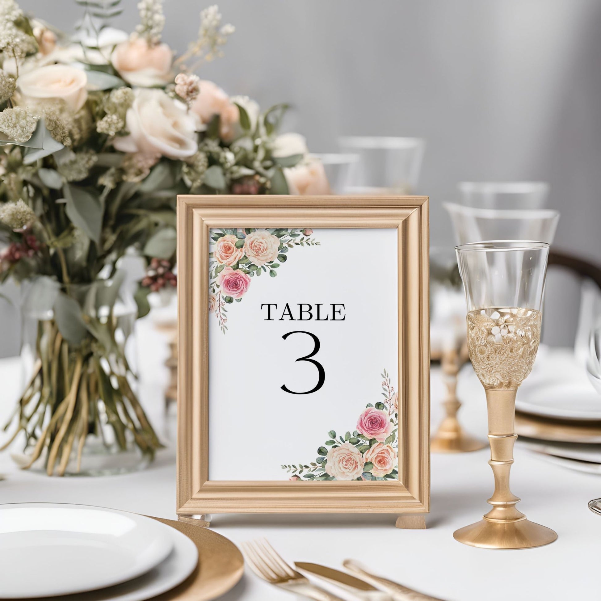 Printable Wedding Table Numbers 1-20, 5x7 Digital Download, Elegant Table Number Signs, Instant Download, Ready to Print