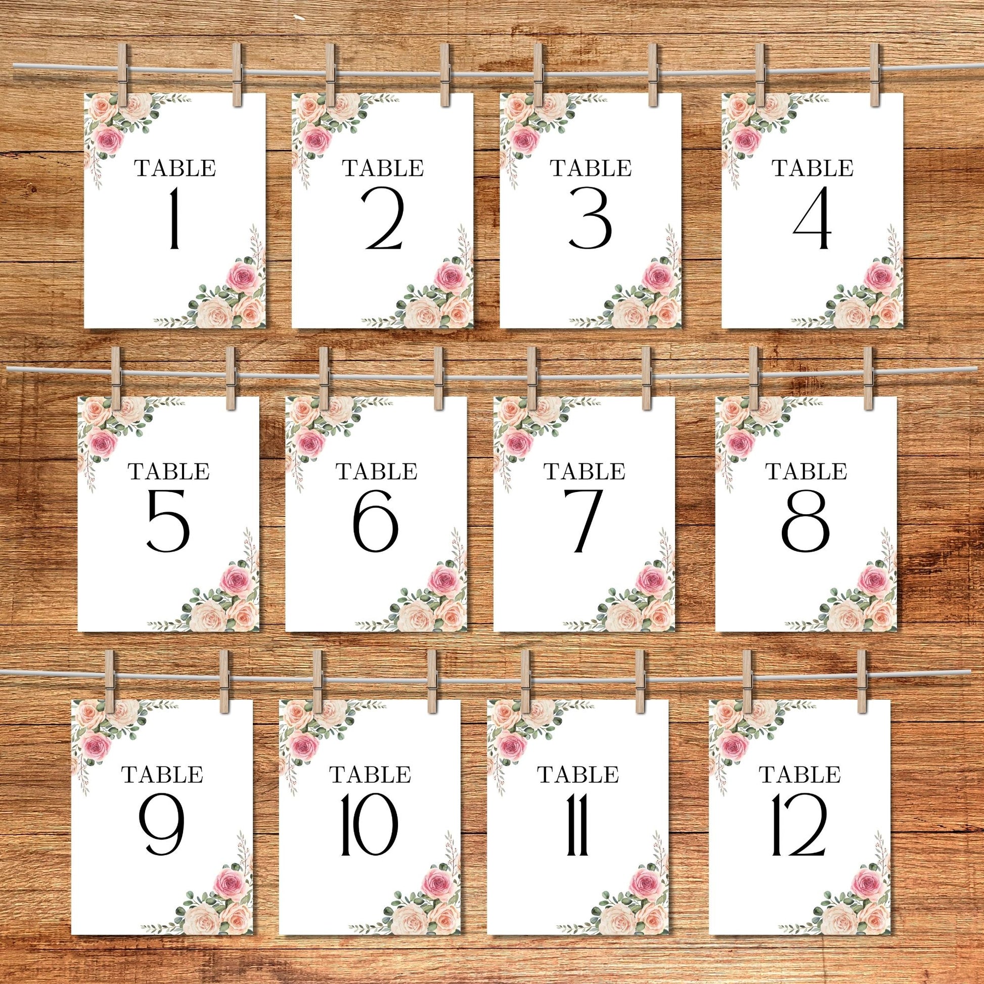 Printable Wedding Table Numbers 1-20, 5x7 Digital Download, Elegant Table Number Signs, Instant Download, Ready to Print