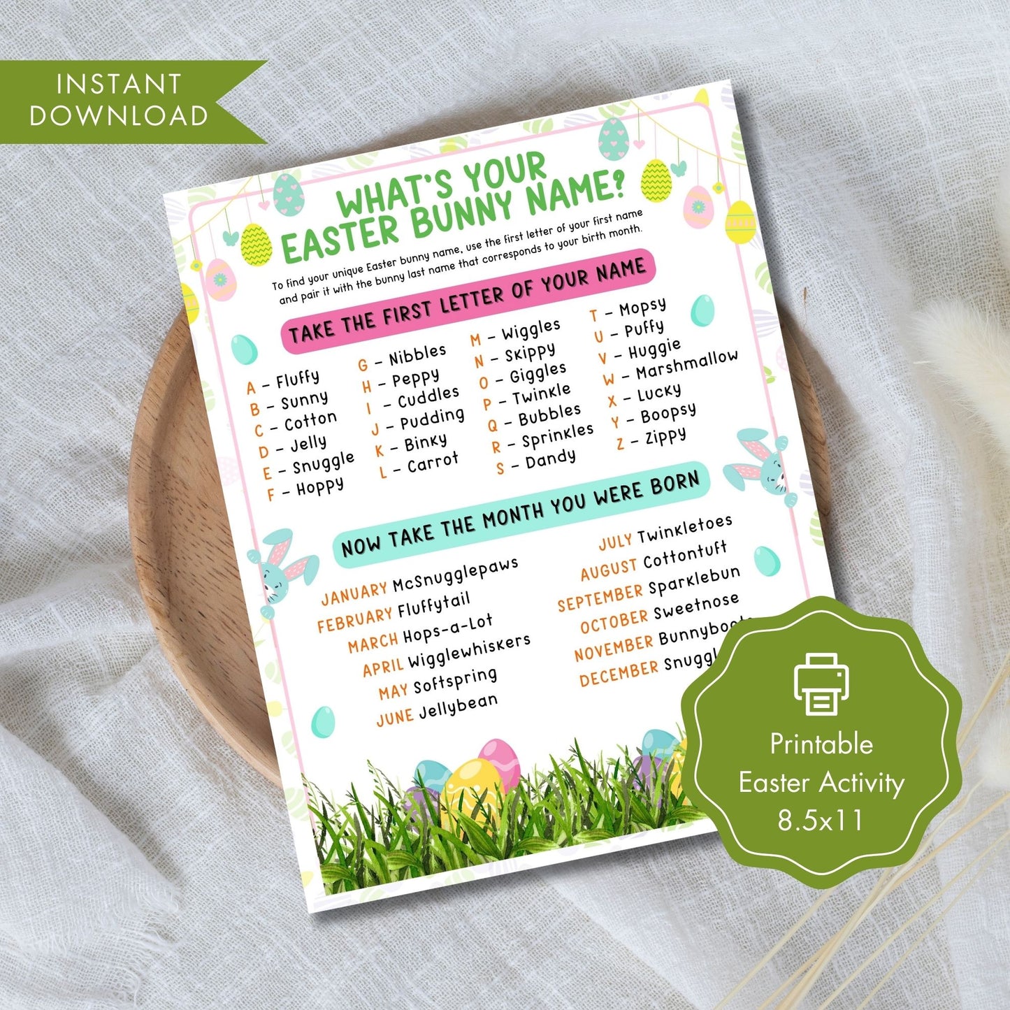 What's Your Easter Bunny Name Game Printable | Fun Easter Classroom & Office Party Activity | Instant Digital Download JPG PDF