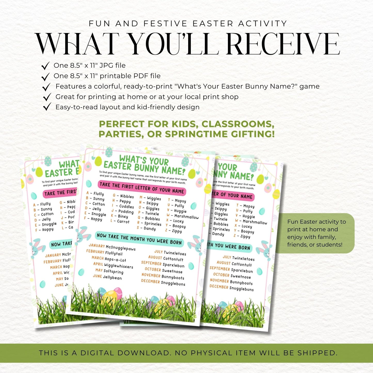 What's Your Easter Bunny Name Game Printable | Fun Easter Classroom & Office Party Activity | Instant Digital Download JPG PDF