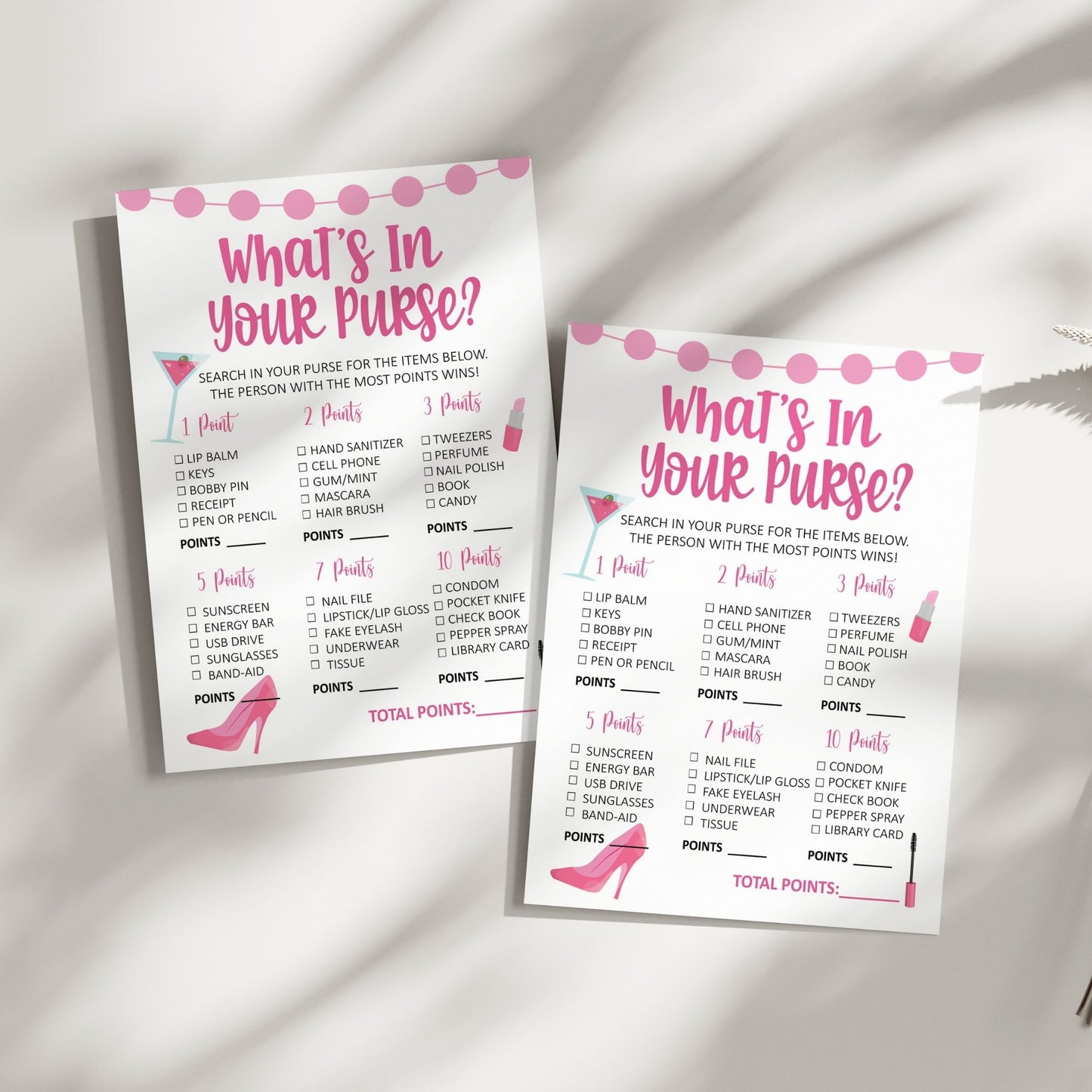 What's in Your Purse? Bridal Shower Game, Pink Glam Theme, Fun Printable Party Activity, Instant Download