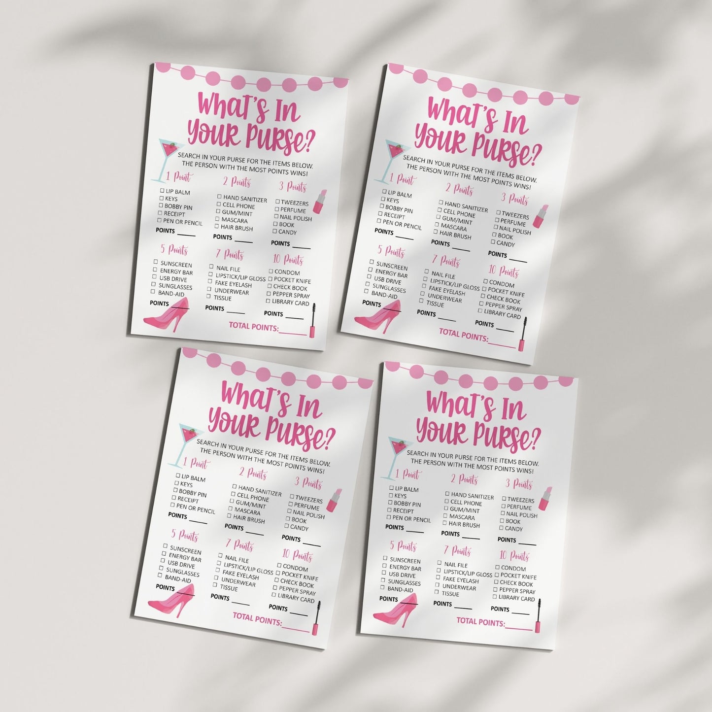 What's in Your Purse? Bridal Shower Game, Pink Glam Theme, Fun Printable Party Activity, Instant Download