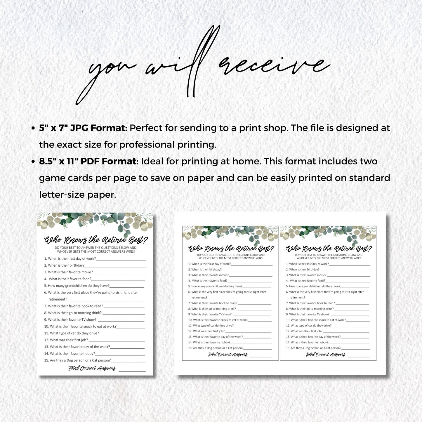 Who Knows the Retiree Best Game Printable - Greenery