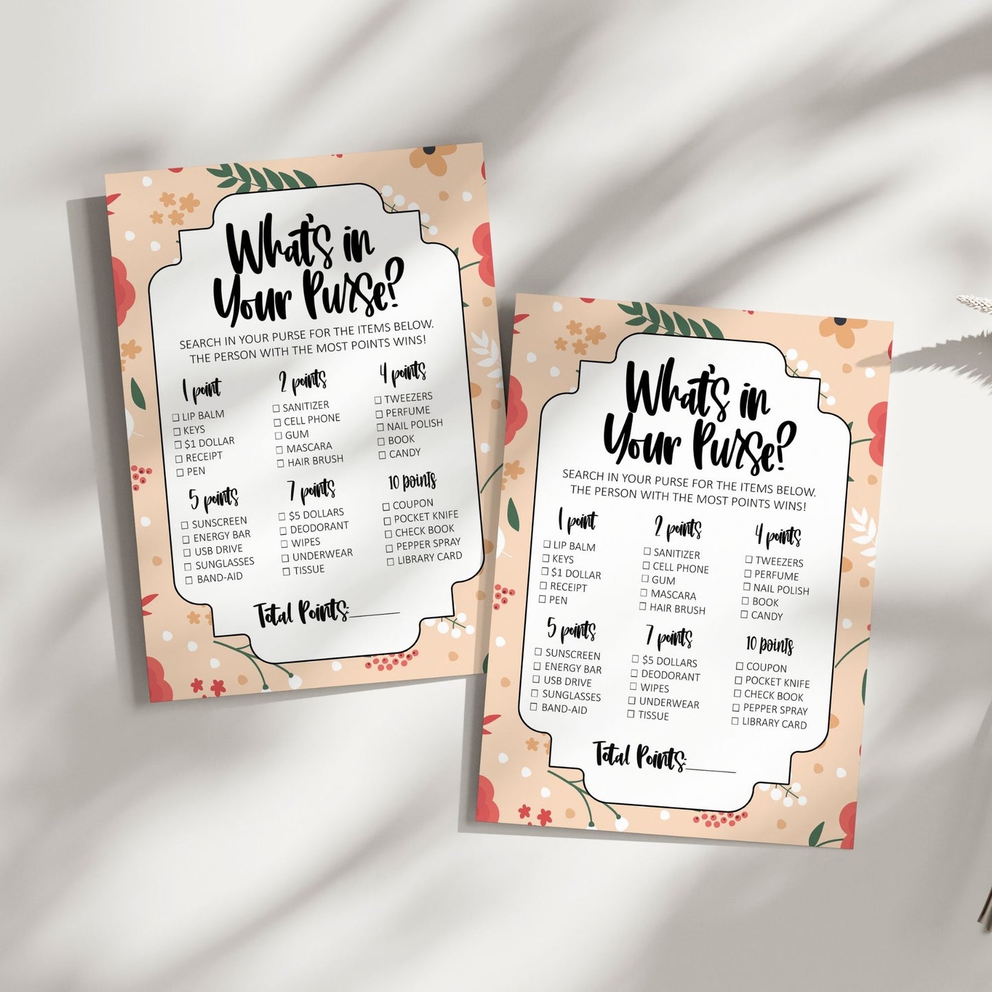 What's in Your Purse? Bridal Shower Game, Floral Theme, Fun Party Activity for Guests, Printable Bridal Game, Instant Download