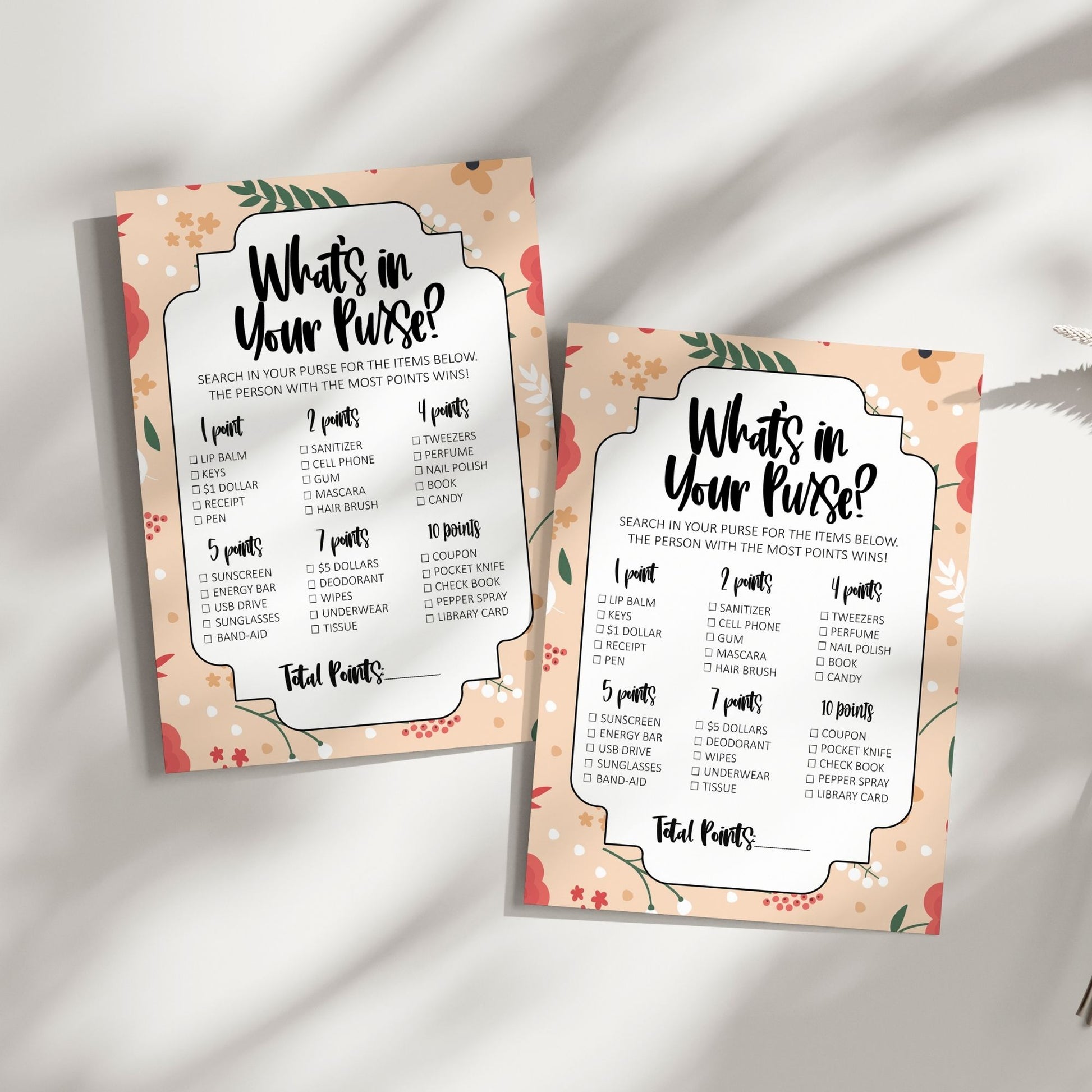 What's in Your Purse? Bridal Shower Game, Floral Theme, Fun Party Activity for Guests, Printable Bridal Game, Instant Download