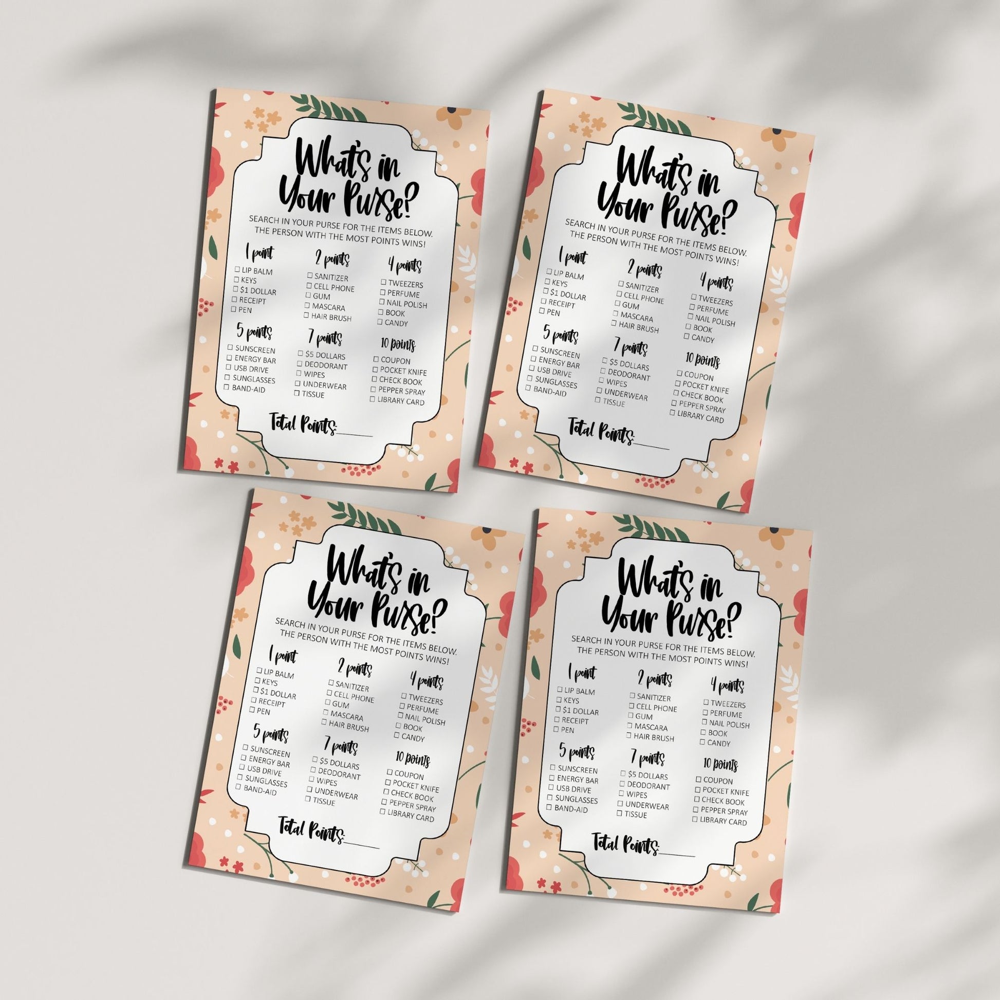 What's in Your Purse? Bridal Shower Game, Floral Theme, Fun Party Activity for Guests, Printable Bridal Game, Instant Download